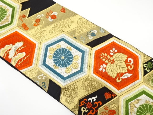 JAPANESE KIMONO / ANTIQUE FUKURO OBI / WOVEN PAULOWNIA & FLORAL ARABESQUE